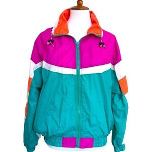 VTG Marina Bay Womens Windbreaker Multicolor Water Resistant Lined Petite Medium